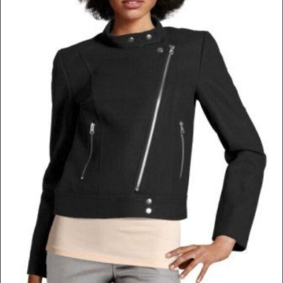 H&M Lana Del Ray Black Moto Biker Jacket Zipper Size 4 Zipper Cuffs Thick Fabric - Picture 2 of 13